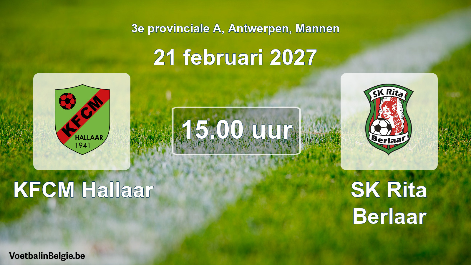 Geplande wedstrijd mannenvoetbal: KFCM Hallaar - SK Rita Berlaar (21 februari 2027)