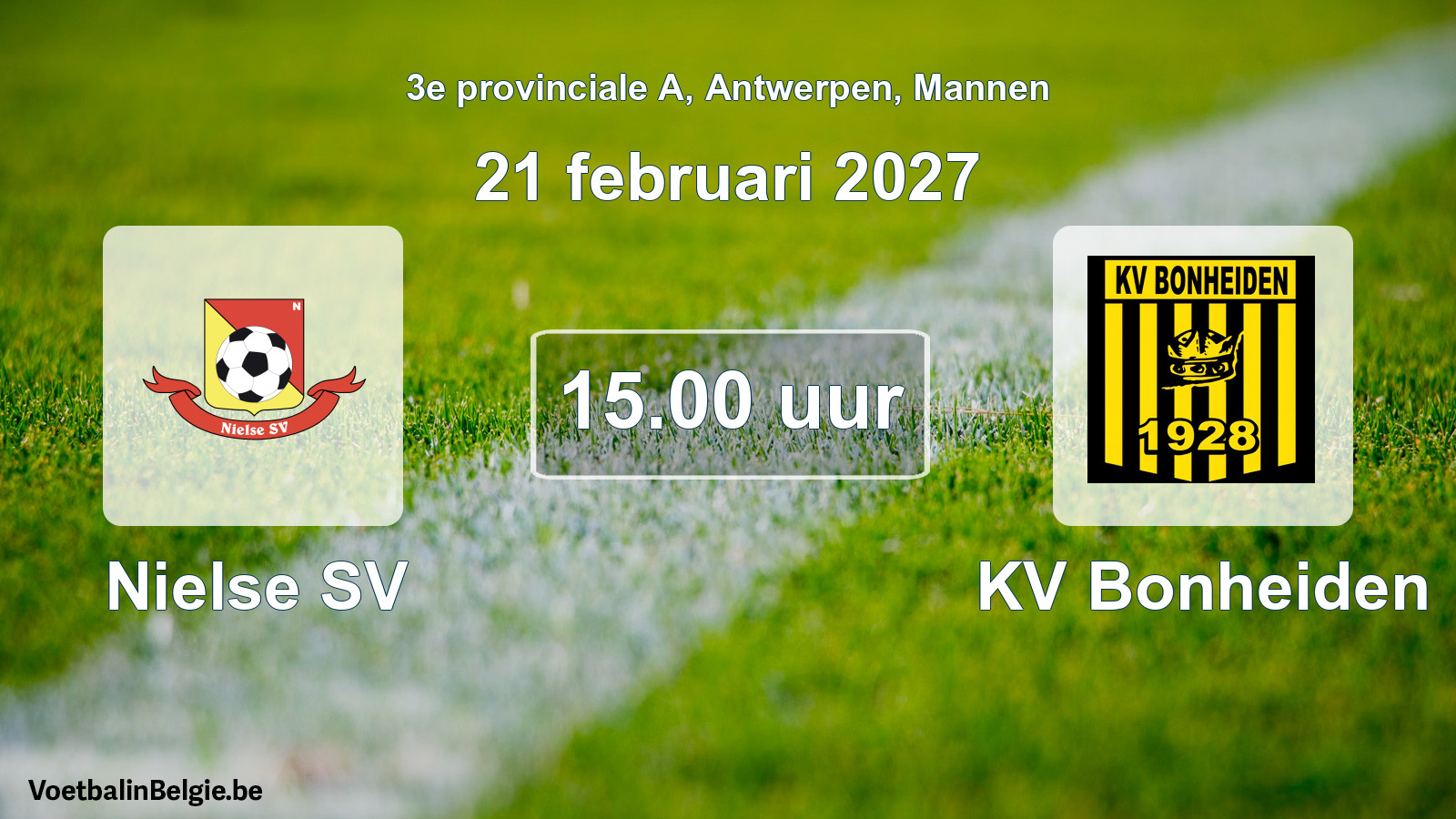 Geplande wedstrijd mannenvoetbal: Nielse SV - KV Bonheiden (21 februari 2027)