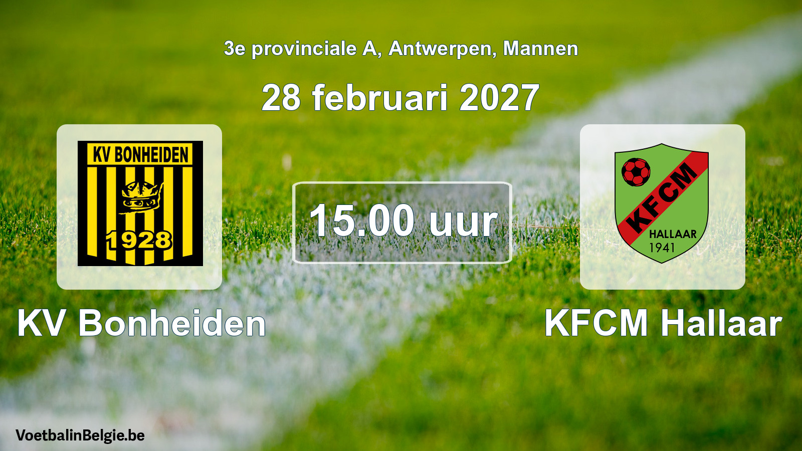Geplande wedstrijd mannenvoetbal: KV Bonheiden - KFCM Hallaar (28 februari 2027)