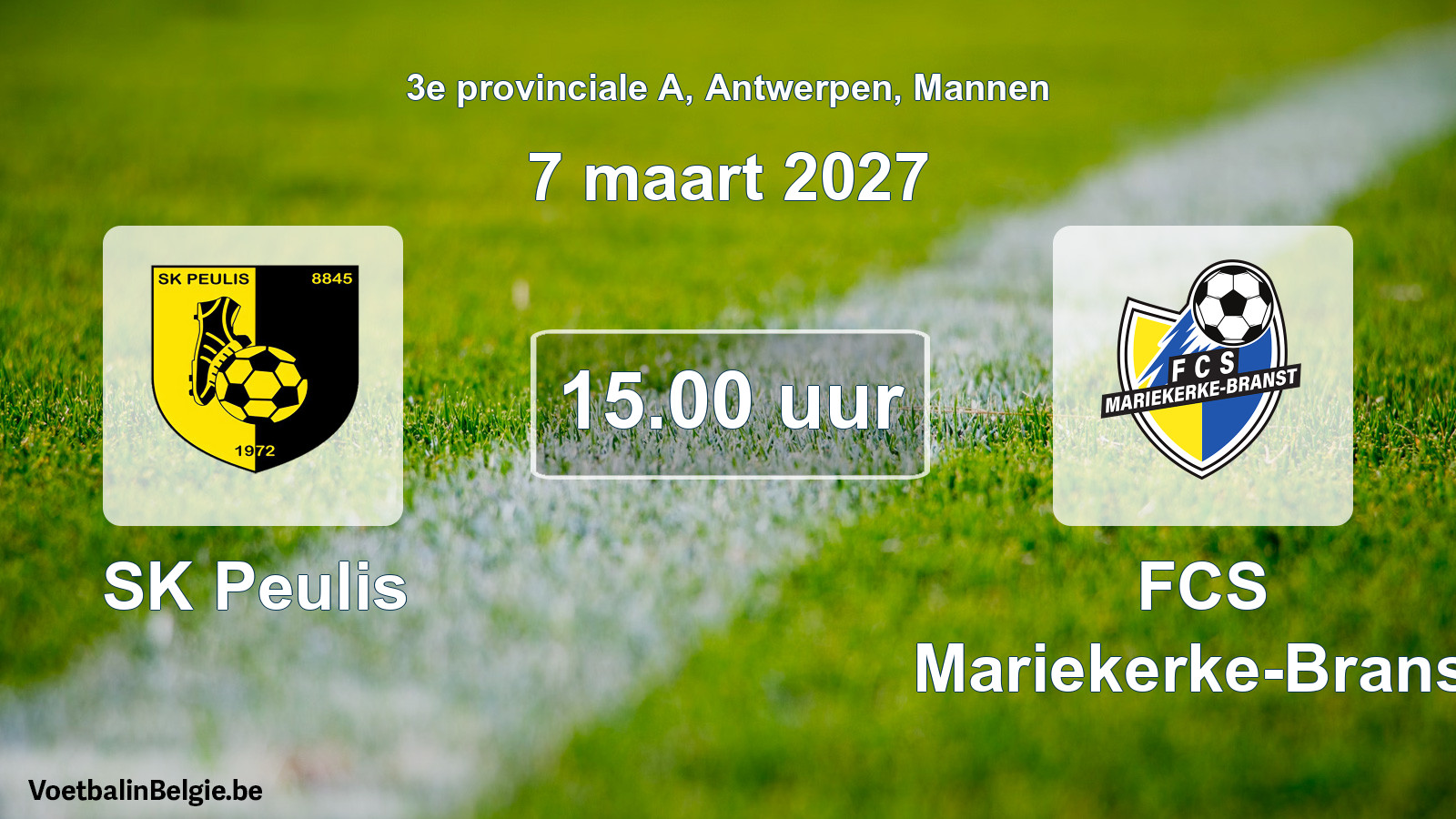 Geplande wedstrijd mannenvoetbal: SK Peulis - FCS Mariekerke-Branst (7 maart 2027)