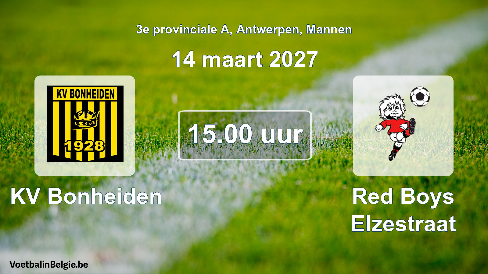 Geplande wedstrijd mannenvoetbal: KV Bonheiden - Red Boys Elzestraat (14 maart 2027)