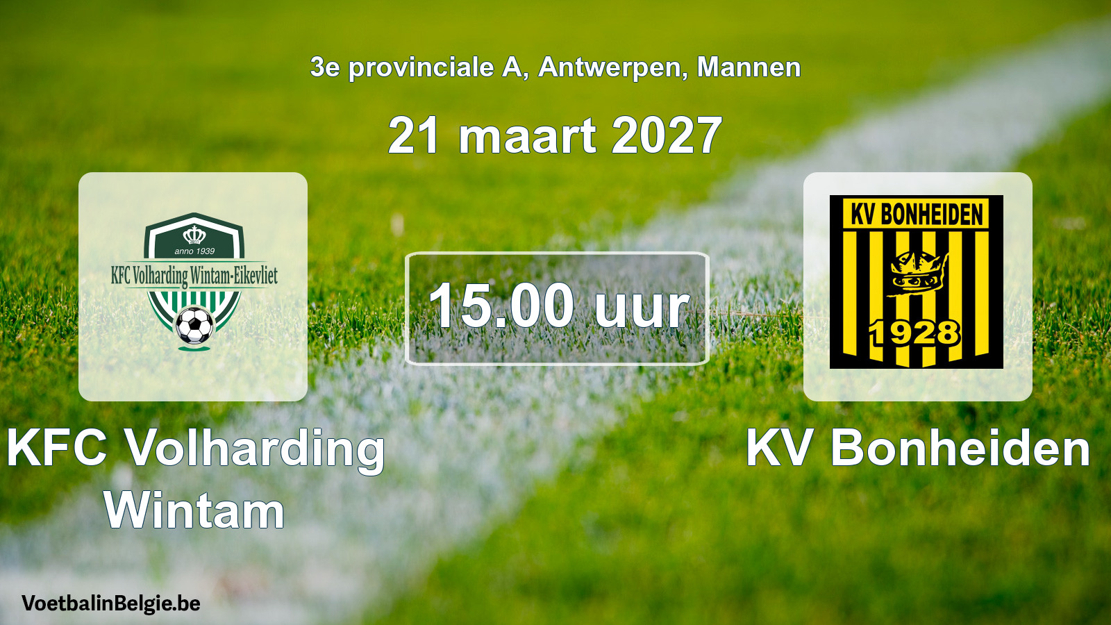 Geplande wedstrijd mannenvoetbal: KFC Volharding Wintam - KV Bonheiden (21 maart 2027)