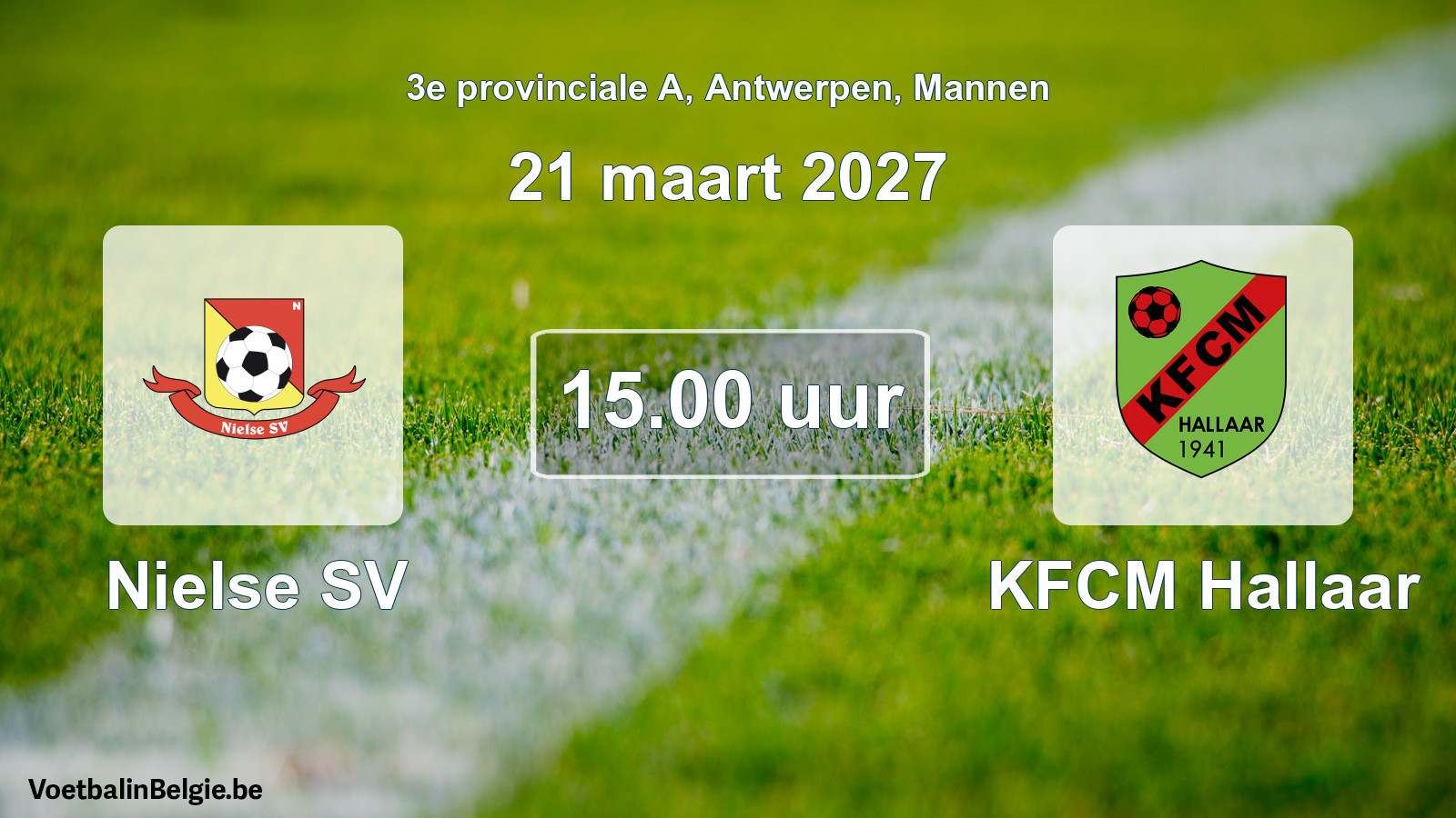 Geplande wedstrijd mannenvoetbal: Nielse SV - KFCM Hallaar (21 maart 2027)