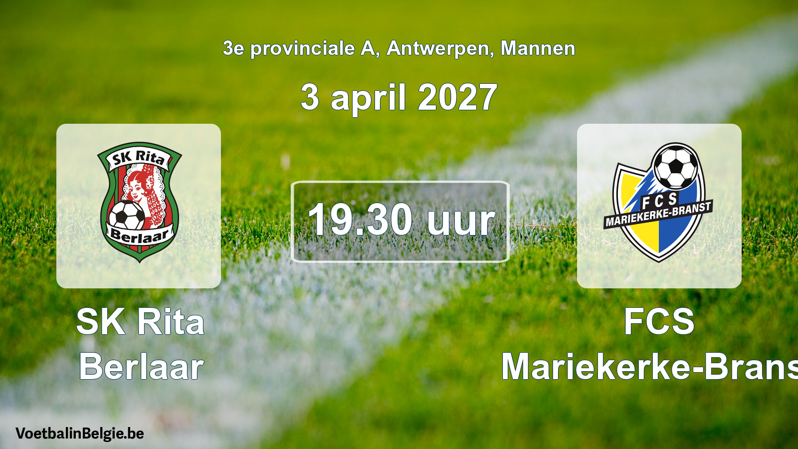 Geplande wedstrijd mannenvoetbal: SK Rita Berlaar - FCS Mariekerke-Branst (3 april 2027)