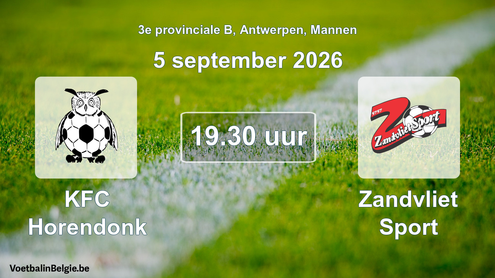 Geplande wedstrijd mannenvoetbal: KFC Horendonk - Zandvliet Sport (5 september 2026)