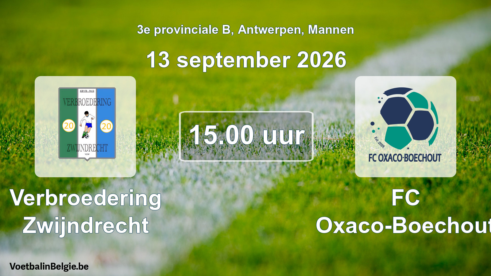 Geplande wedstrijd mannenvoetbal: Verbroedering Zwijndrecht - FC Oxaco-Boechout (13 september 2026)