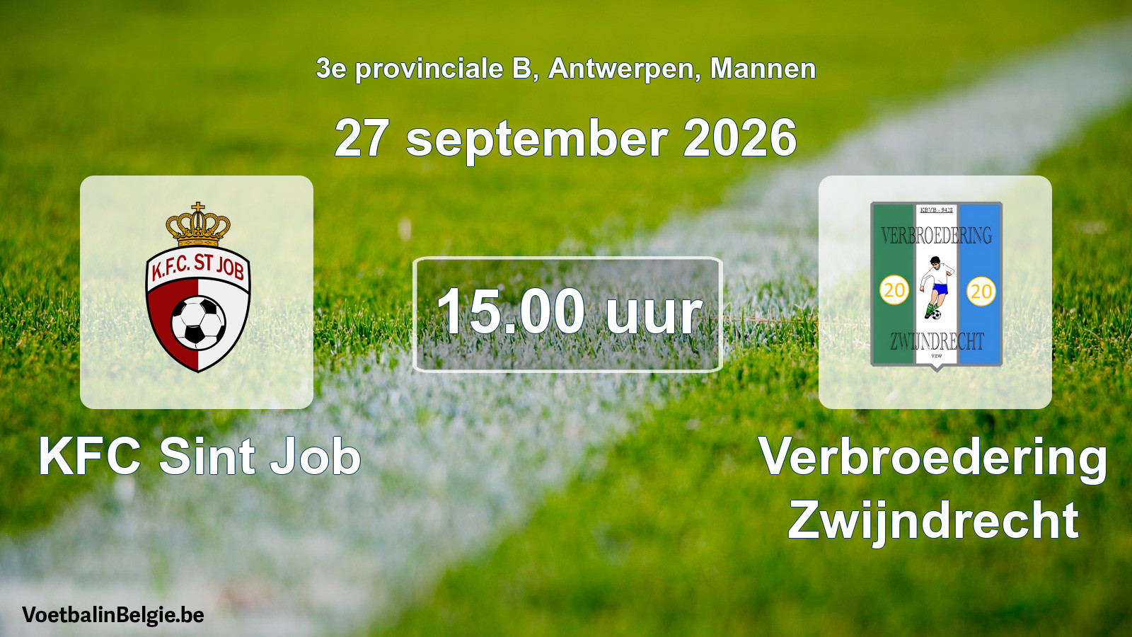 Geplande wedstrijd mannenvoetbal: KFC Sint Job - Verbroedering Zwijndrecht (27 september 2026)