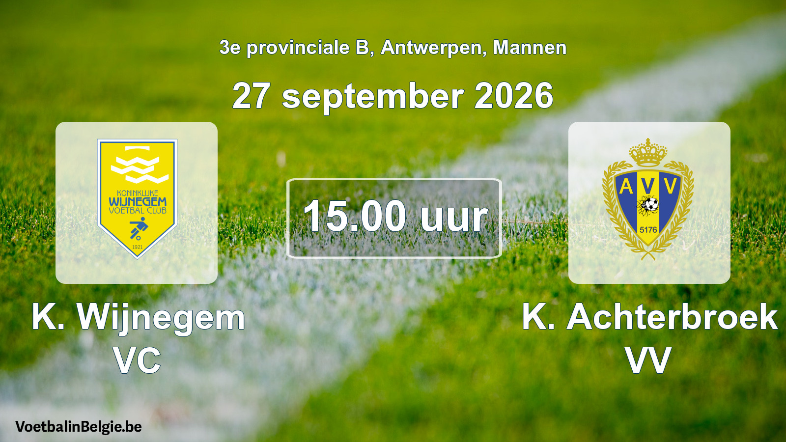 Geplande wedstrijd mannenvoetbal: K. Wijnegem VC - K. Achterbroek VV (27 september 2026)