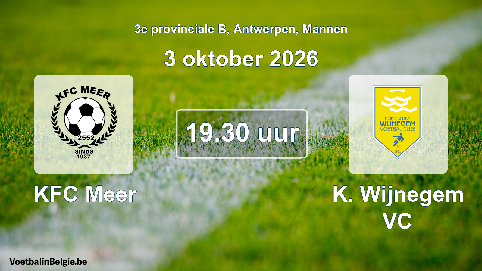 Geplande wedstrijd mannenvoetbal: KFC Meer - K. Wijnegem VC (3 oktober 2026)