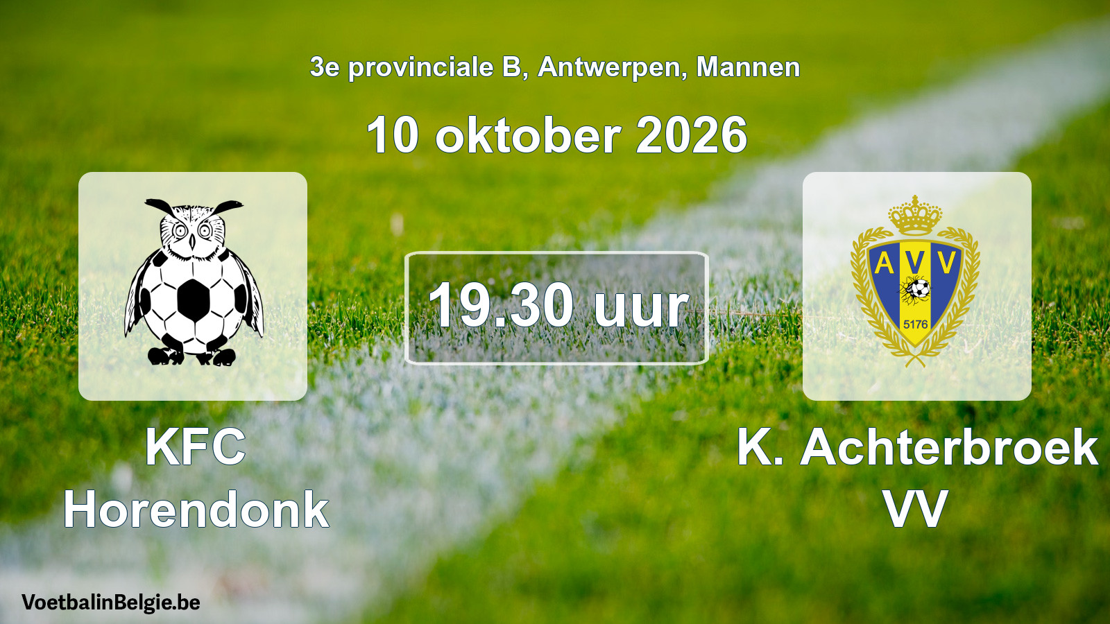 Geplande wedstrijd mannenvoetbal: KFC Horendonk - K. Achterbroek VV (10 oktober 2026)