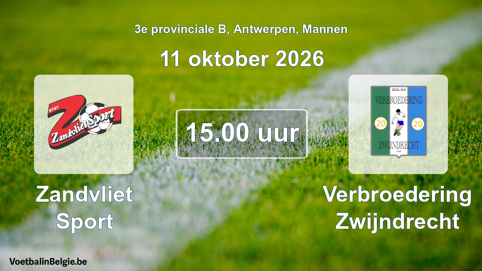 Geplande wedstrijd mannenvoetbal: Zandvliet Sport - Verbroedering Zwijndrecht (11 oktober 2026)