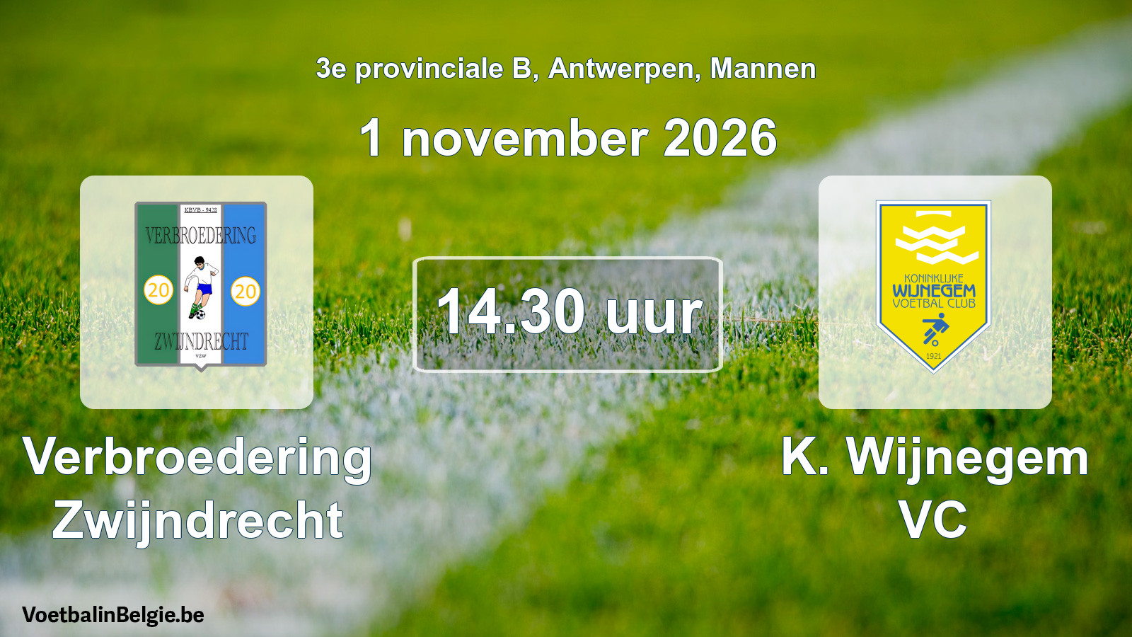 Geplande wedstrijd mannenvoetbal: Verbroedering Zwijndrecht - K. Wijnegem VC (1 november 2026)