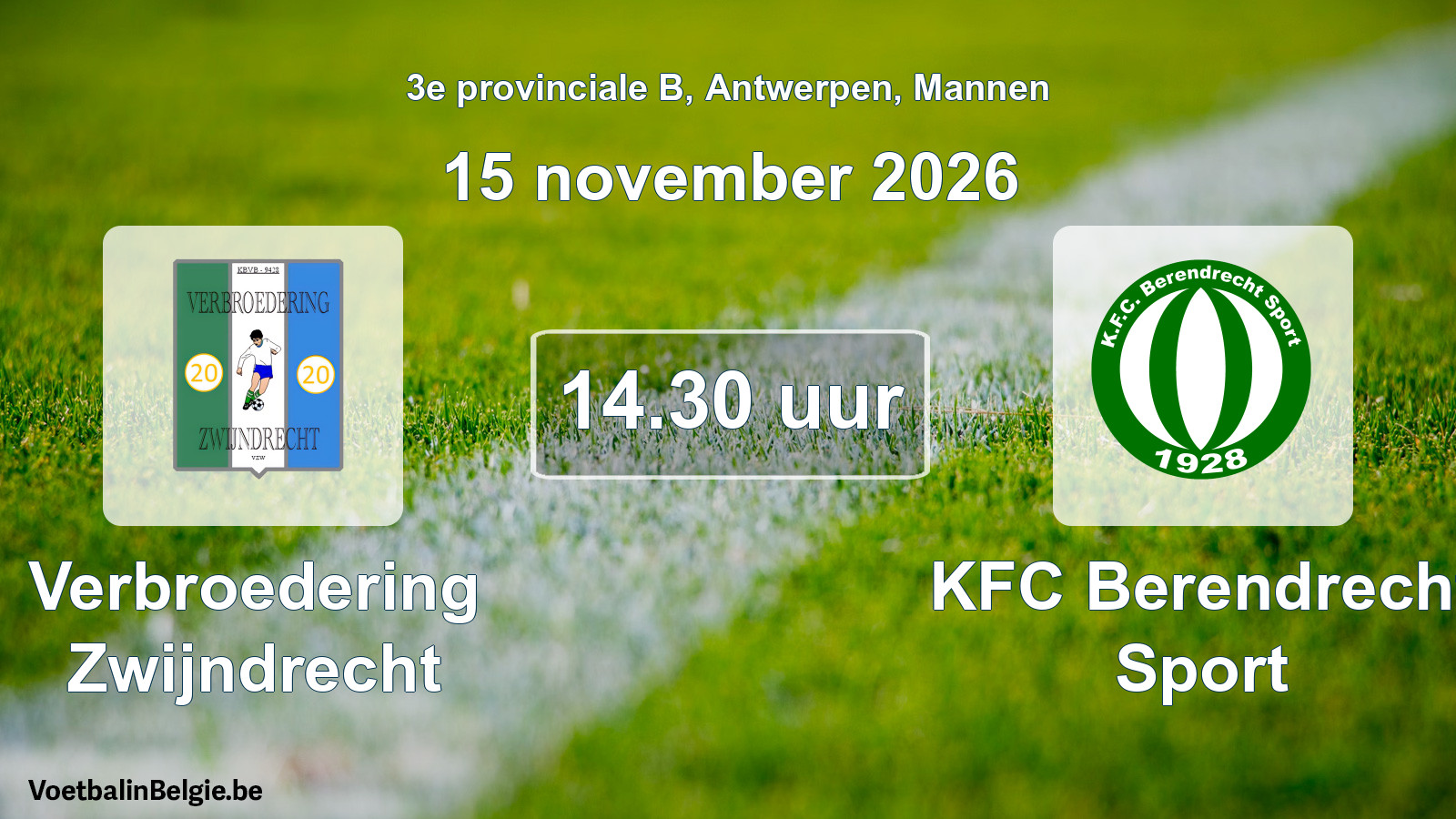 Geplande wedstrijd mannenvoetbal: Verbroedering Zwijndrecht - KFC Berendrecht Sport (15 november 2026)