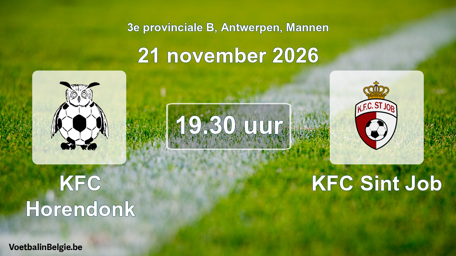 Geplande wedstrijd mannenvoetbal: KFC Horendonk - KFC Sint Job (21 november 2026)