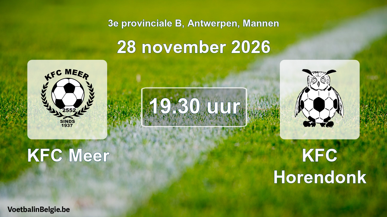 Geplande wedstrijd mannenvoetbal: KFC Meer - KFC Horendonk (28 november 2026)