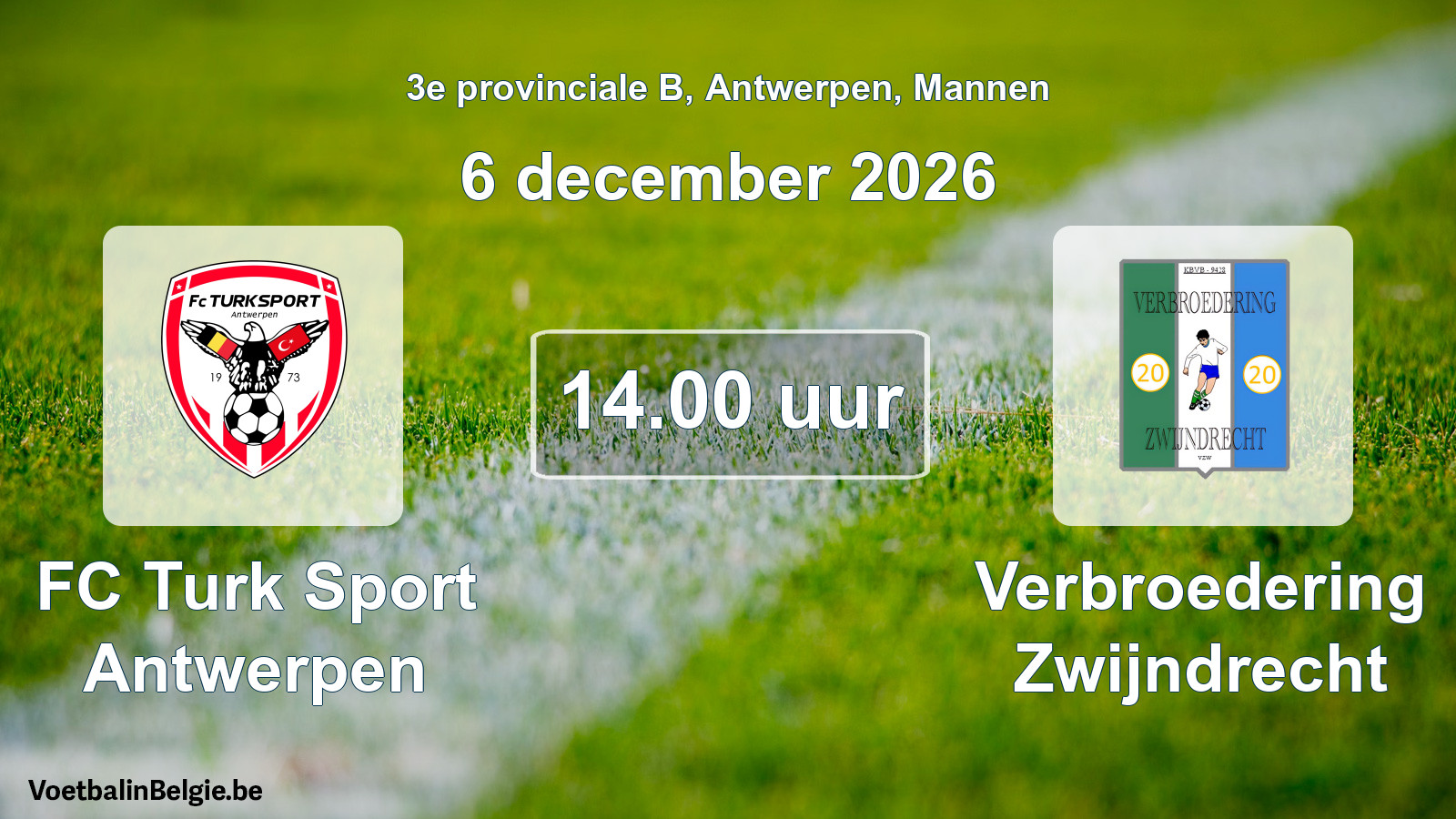 Geplande wedstrijd mannenvoetbal: FC Turk Sport Antwerpen - Verbroedering Zwijndrecht (6 december 2026)
