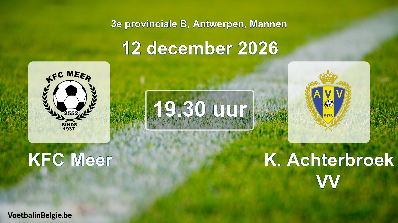 Geplande wedstrijd mannenvoetbal: KFC Meer - K. Achterbroek VV (12 december 2026)