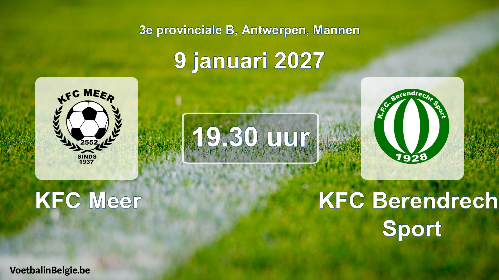 Geplande wedstrijd mannenvoetbal: KFC Meer - KFC Berendrecht Sport (9 januari 2027)