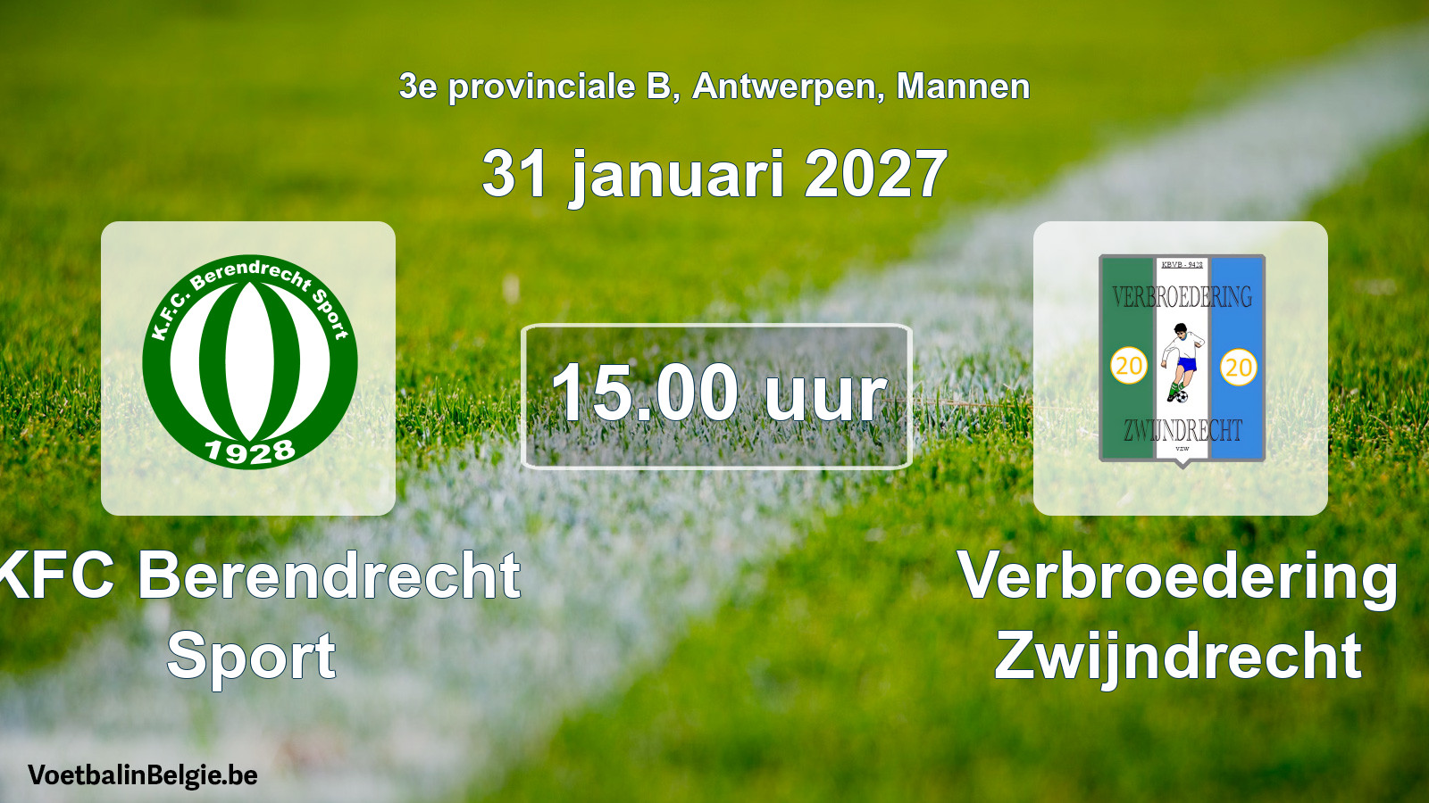 Geplande wedstrijd mannenvoetbal: KFC Berendrecht Sport - Verbroedering Zwijndrecht (31 januari 2027)
