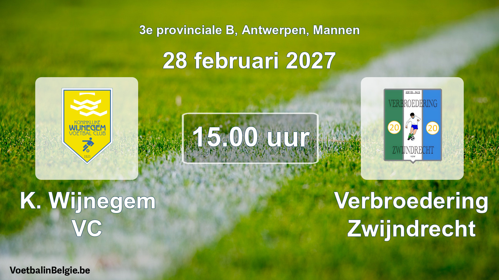Geplande wedstrijd mannenvoetbal: K. Wijnegem VC - Verbroedering Zwijndrecht (28 februari 2027)