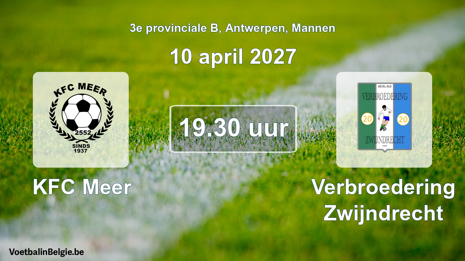 Geplande wedstrijd mannenvoetbal: KFC Meer - Verbroedering Zwijndrecht (10 april 2027)