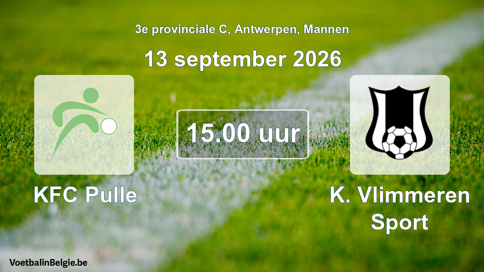 Geplande wedstrijd mannenvoetbal: KFC Pulle - K. Vlimmeren Sport (13 september 2026)