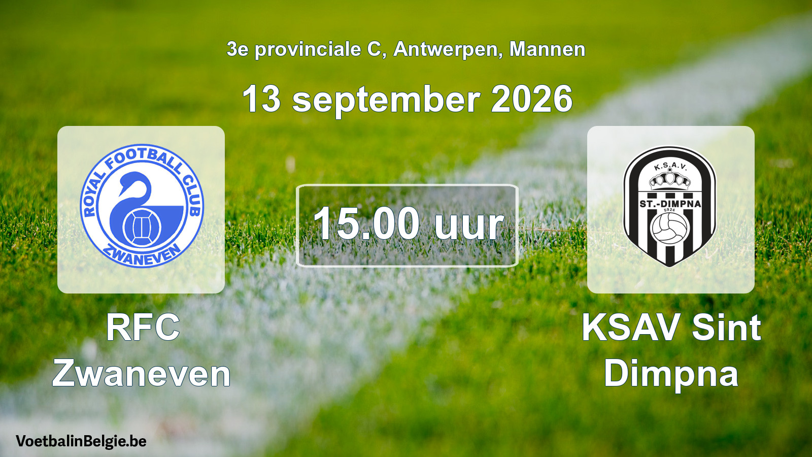 Geplande wedstrijd mannenvoetbal: RFC Zwaneven - KSAV Sint Dimpna (13 september 2026)