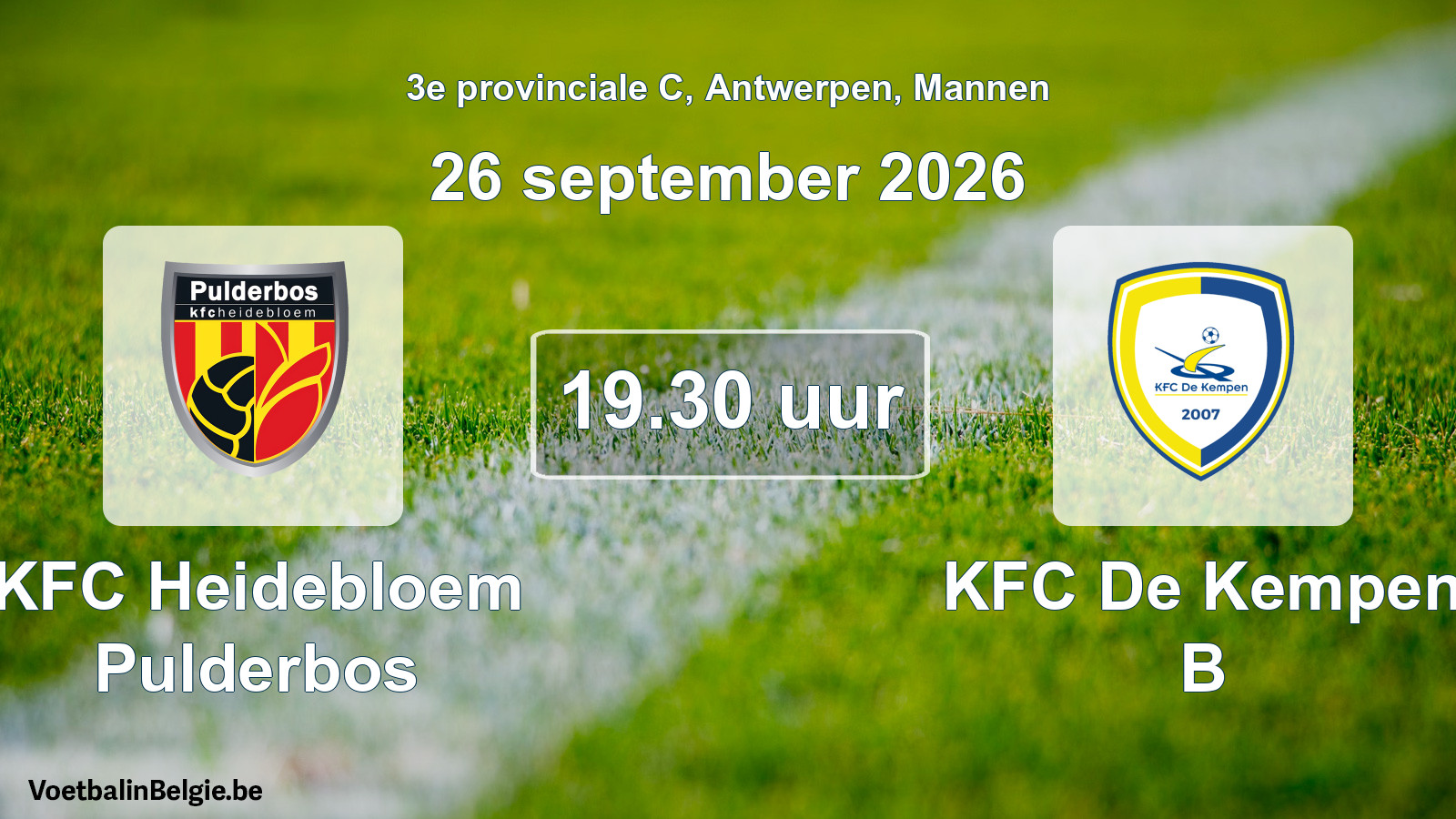 Geplande wedstrijd mannenvoetbal: KFC Heidebloem Pulderbos - KFC De Kempen B (26 september 2026)