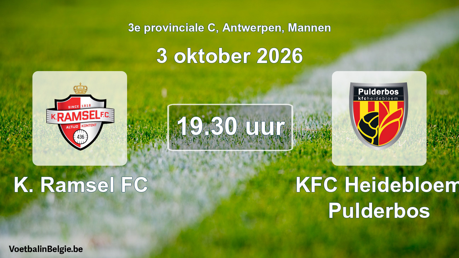 Geplande wedstrijd mannenvoetbal: K. Ramsel FC - KFC Heidebloem Pulderbos (3 oktober 2026)