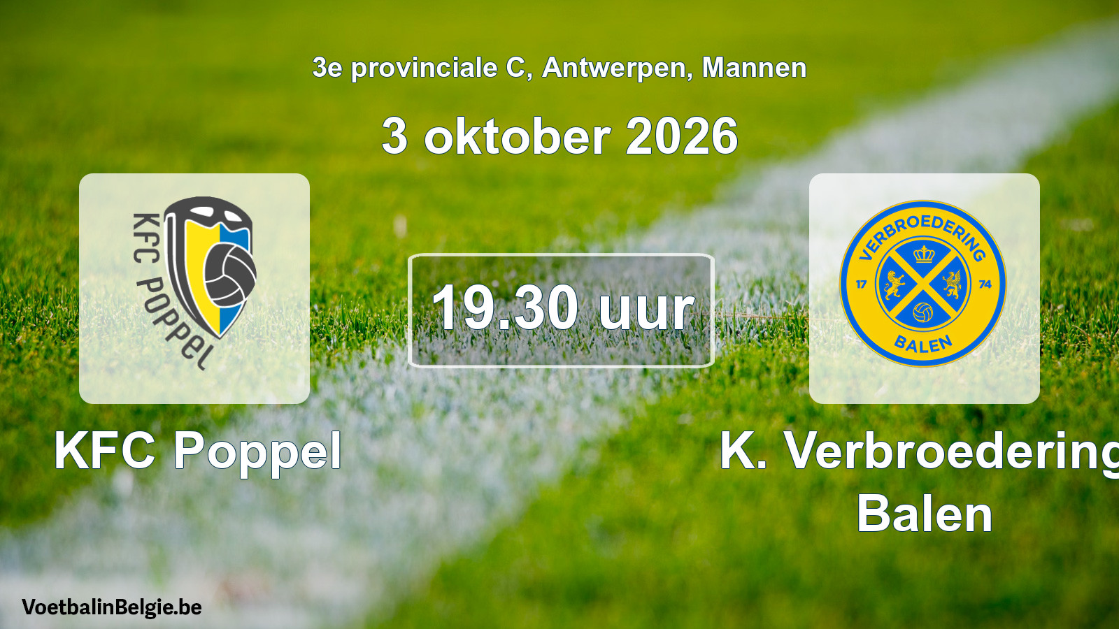Geplande wedstrijd mannenvoetbal: KFC Poppel - K. Verbroedering Balen (3 oktober 2026)