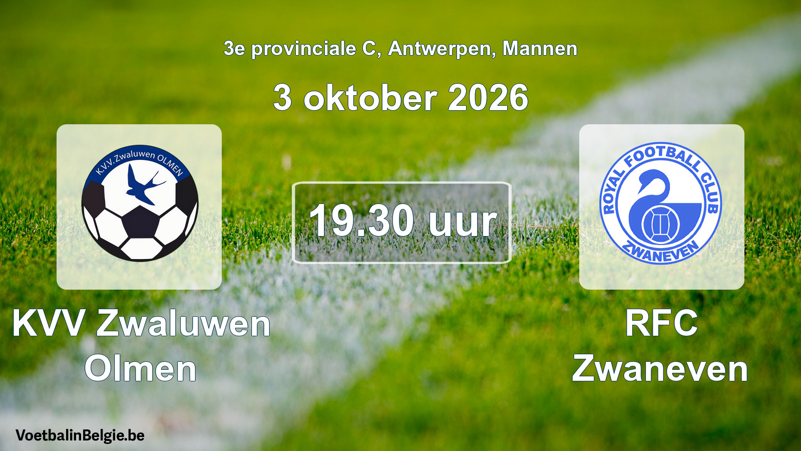 Geplande wedstrijd mannenvoetbal: KVV Zwaluwen Olmen - RFC Zwaneven (3 oktober 2026)
