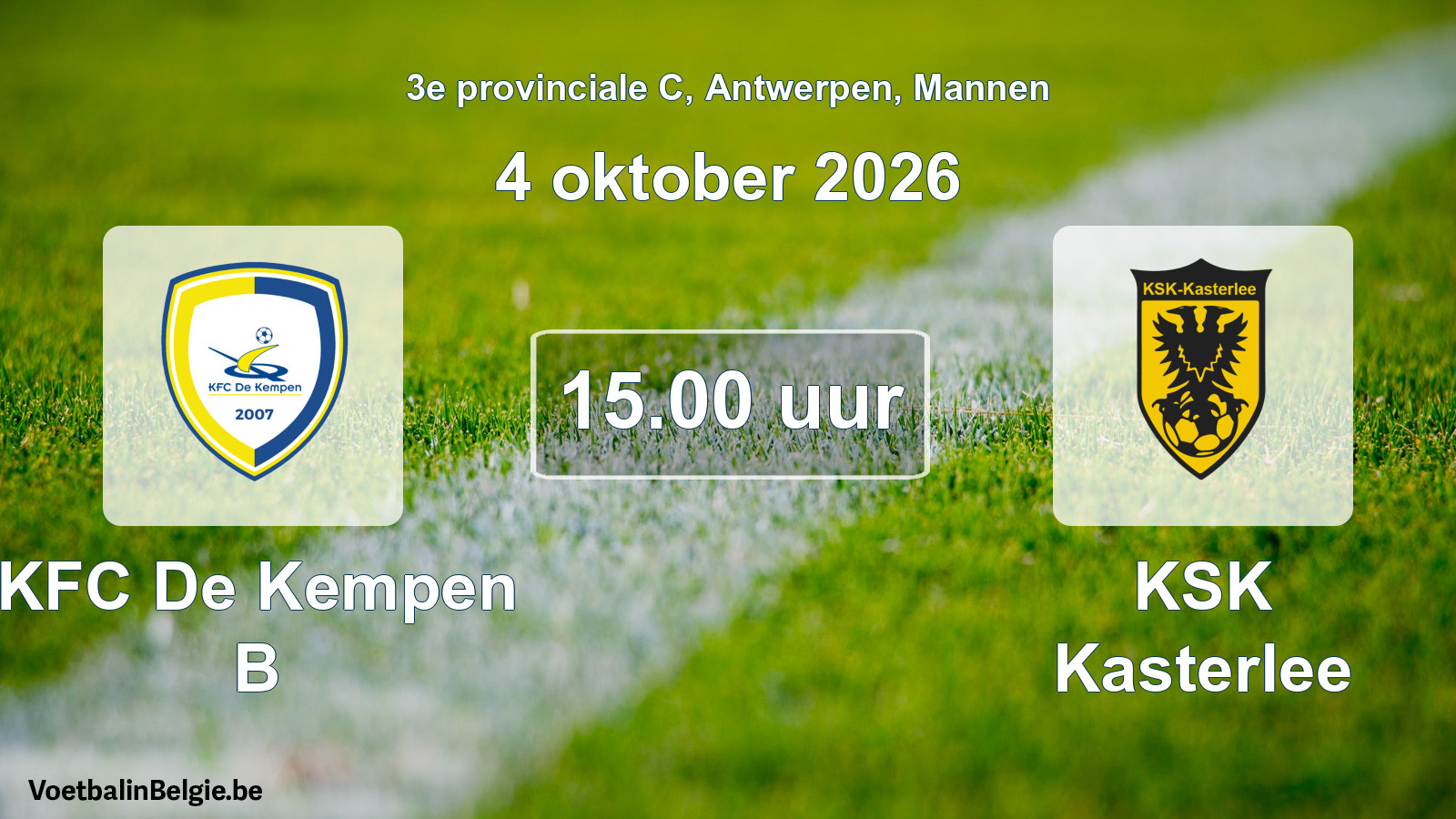 Geplande wedstrijd mannenvoetbal: KFC De Kempen B - KSK Kasterlee (4 oktober 2026)
