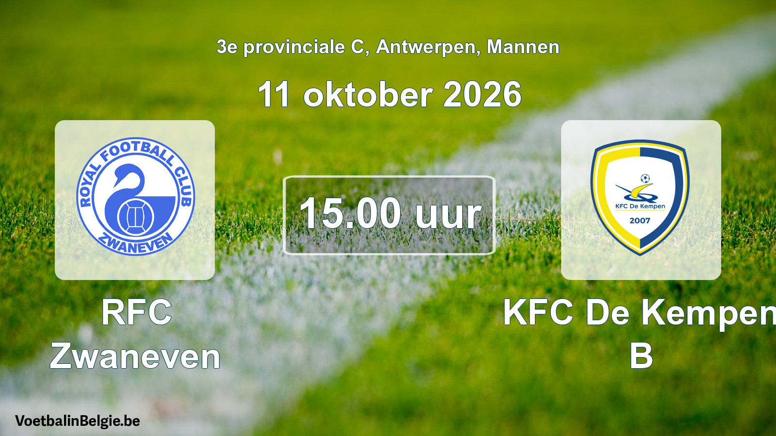 Geplande wedstrijd mannenvoetbal: RFC Zwaneven - KFC De Kempen B (11 oktober 2026)