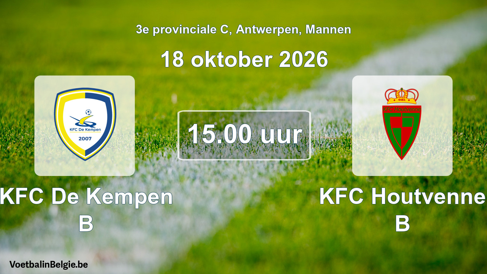 Geplande wedstrijd mannenvoetbal: KFC De Kempen B - KFC Houtvenne B (18 oktober 2026)