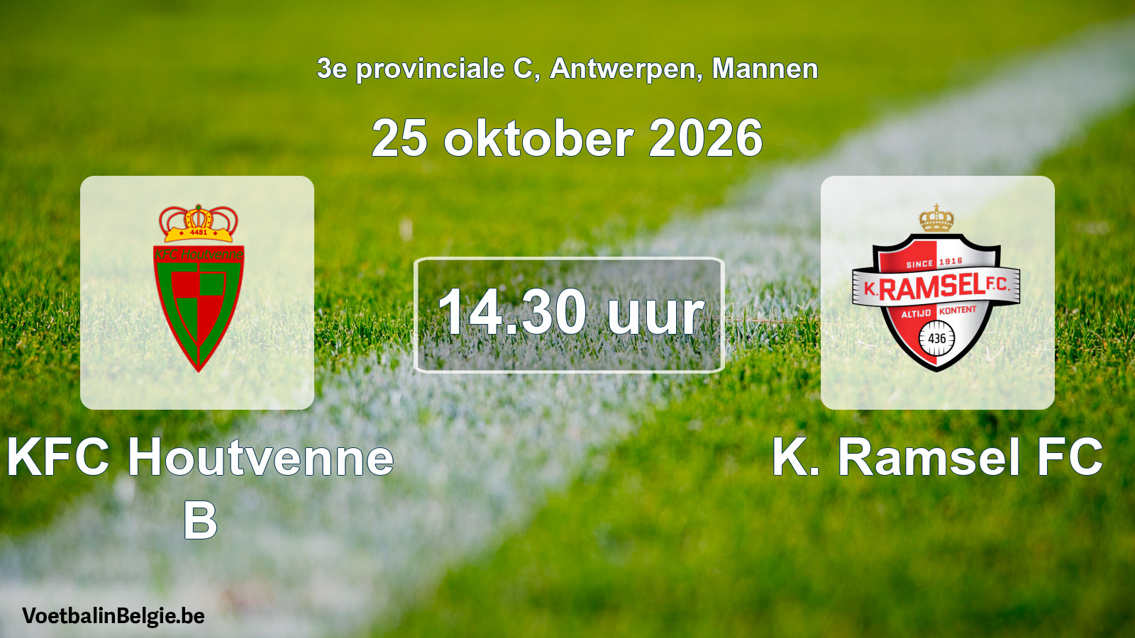 Geplande wedstrijd mannenvoetbal: KFC Houtvenne B - K. Ramsel FC (25 oktober 2026)
