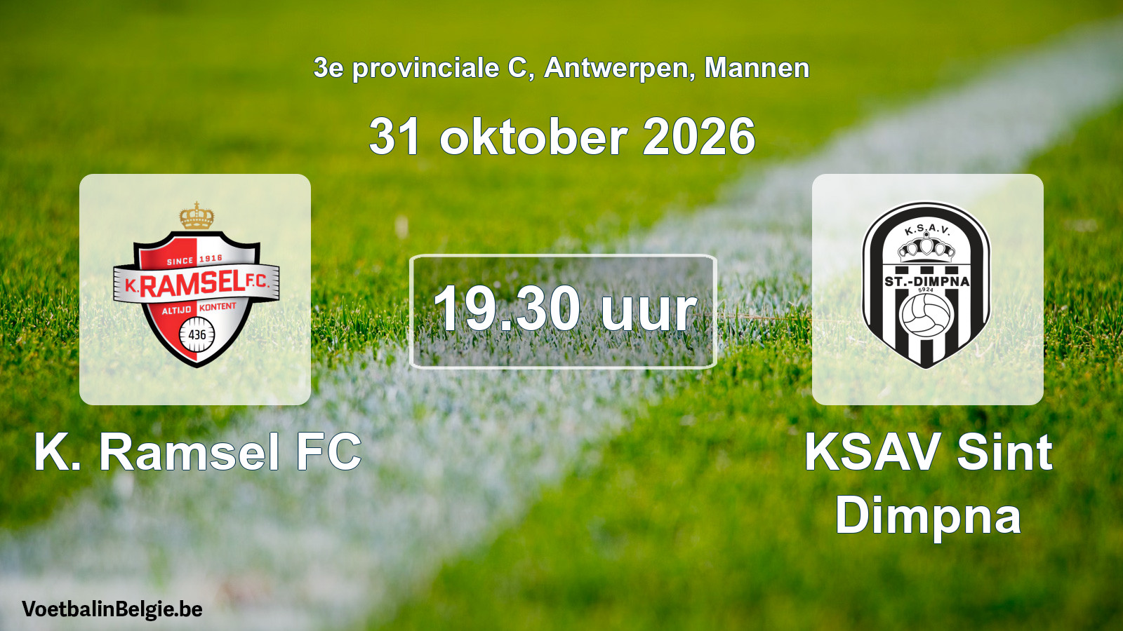 Geplande wedstrijd mannenvoetbal: K. Ramsel FC - KSAV Sint Dimpna (31 oktober 2026)