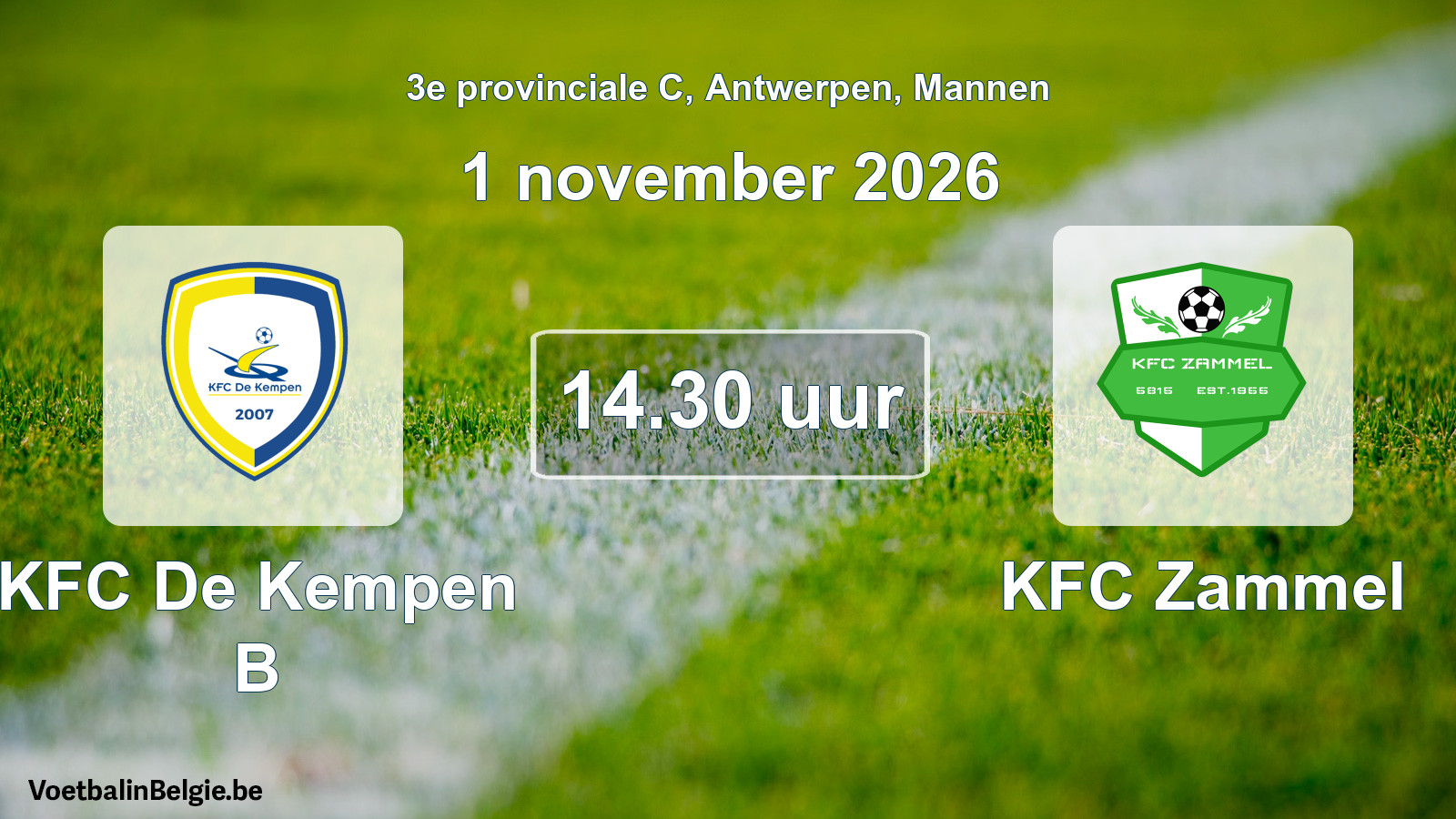 Geplande wedstrijd mannenvoetbal: KFC De Kempen B - KFC Zammel (1 november 2026)