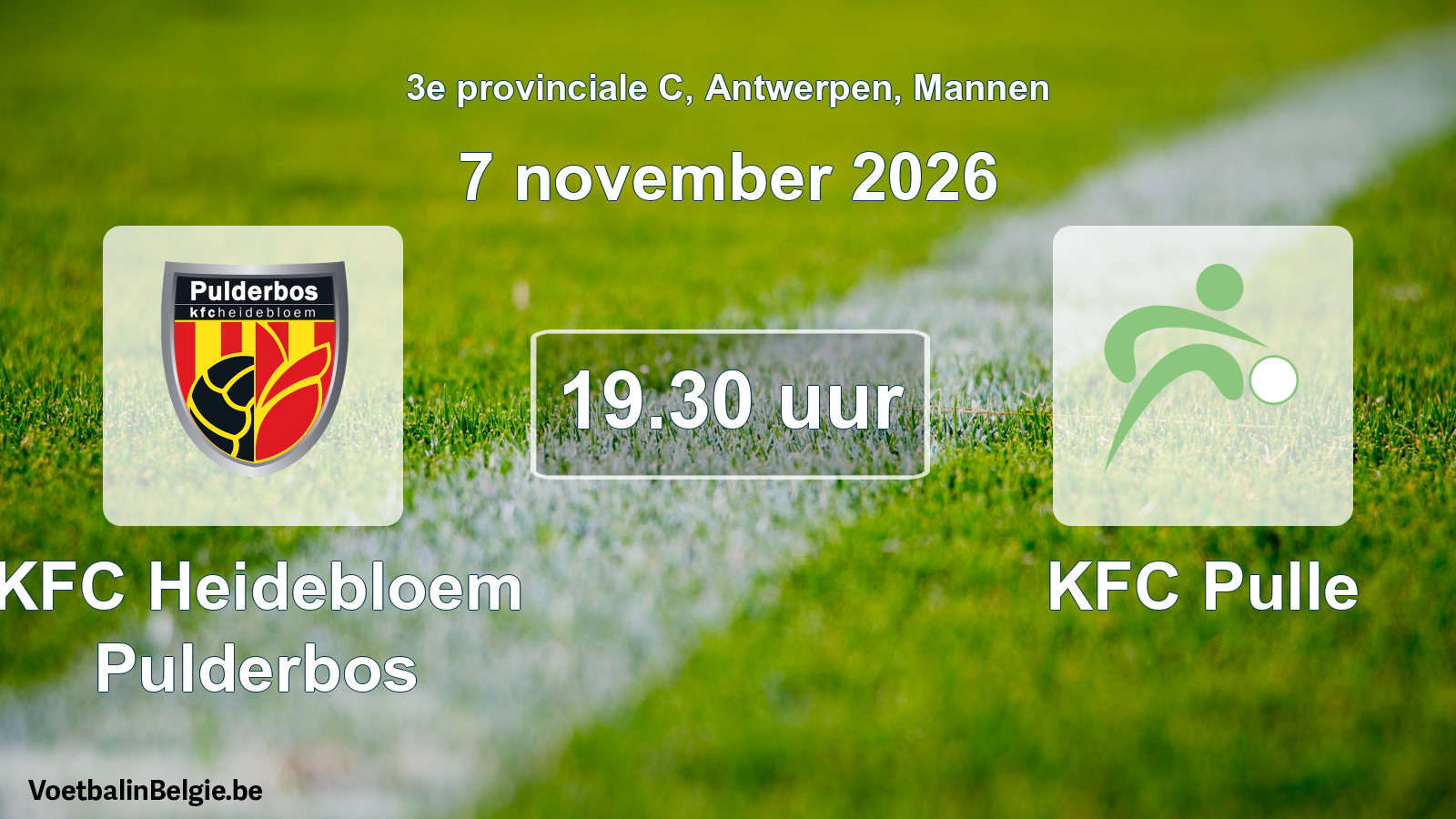 Geplande wedstrijd mannenvoetbal: KFC Heidebloem Pulderbos - KFC Pulle (7 november 2026)