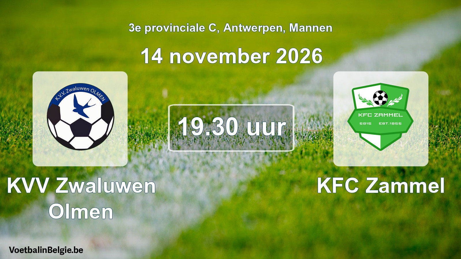 Geplande wedstrijd mannenvoetbal: KVV Zwaluwen Olmen - KFC Zammel (14 november 2026)