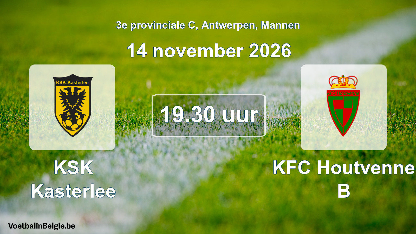 Geplande wedstrijd mannenvoetbal: KSK Kasterlee - KFC Houtvenne B (14 november 2026)