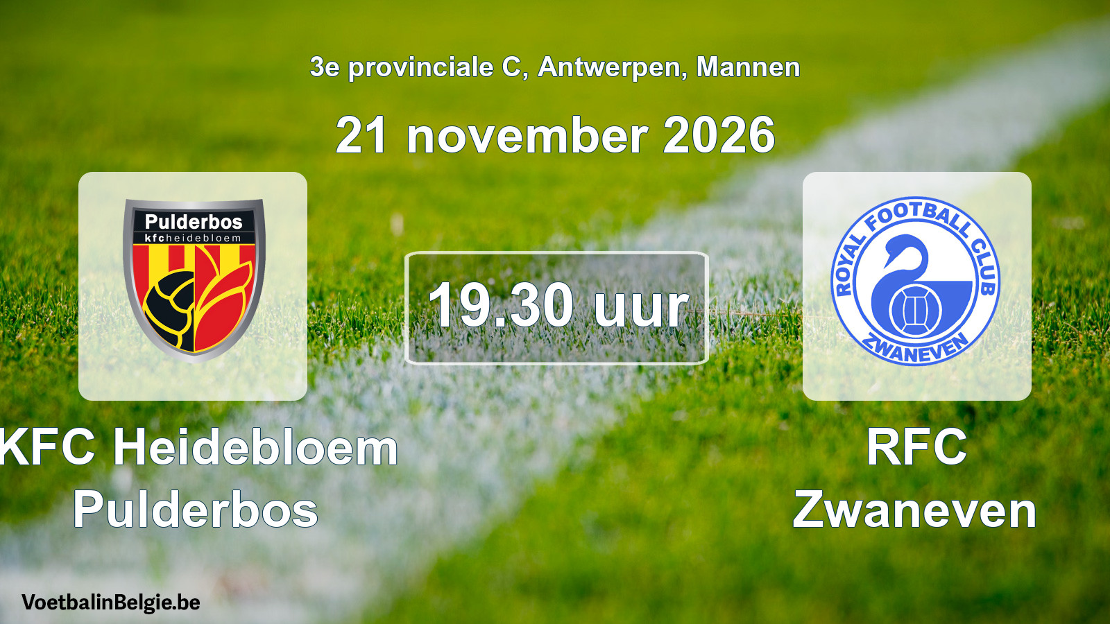 Geplande wedstrijd mannenvoetbal: KFC Heidebloem Pulderbos - RFC Zwaneven (21 november 2026)
