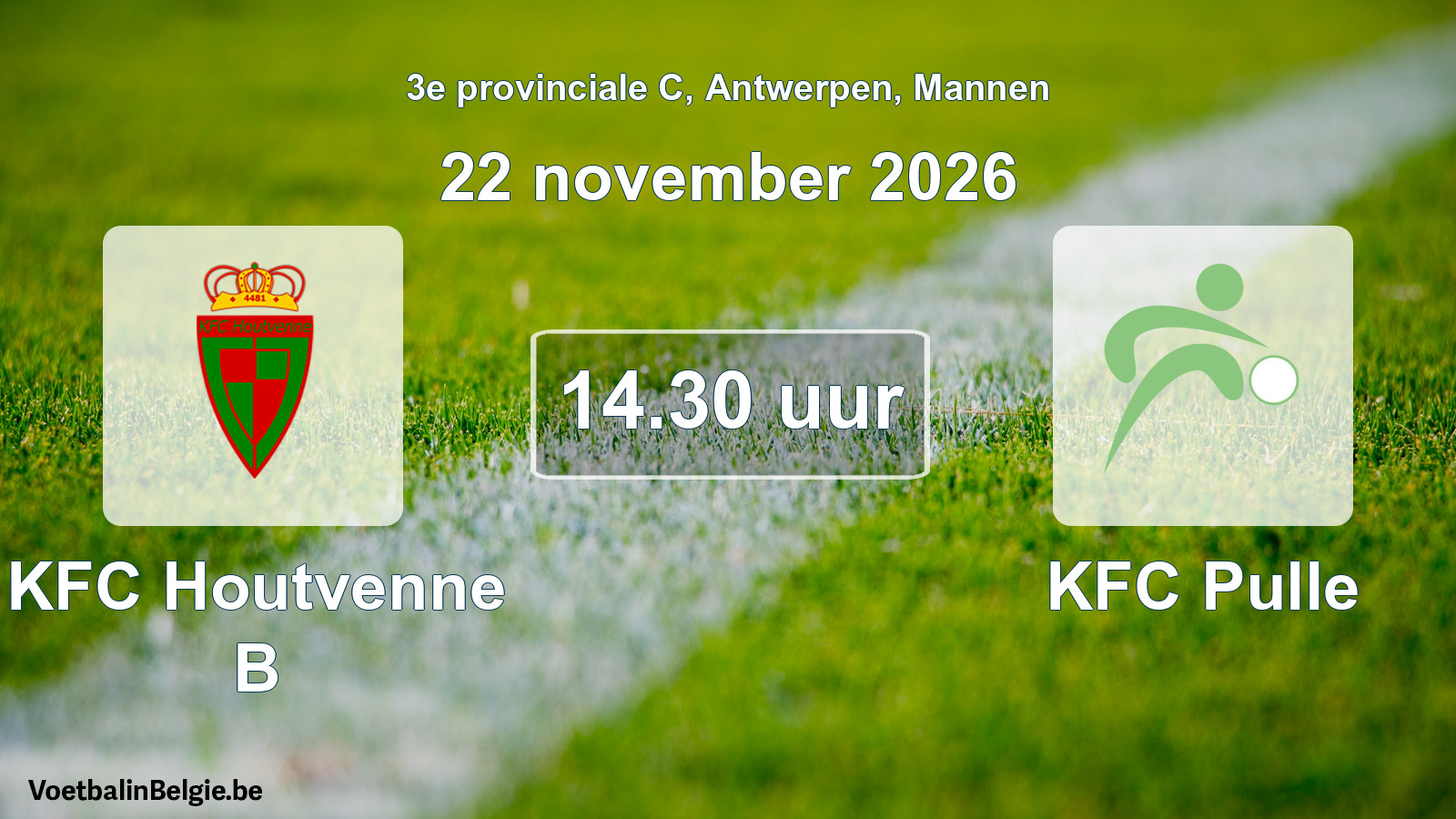 Geplande wedstrijd mannenvoetbal: KFC Houtvenne B - KFC Pulle (22 november 2026)
