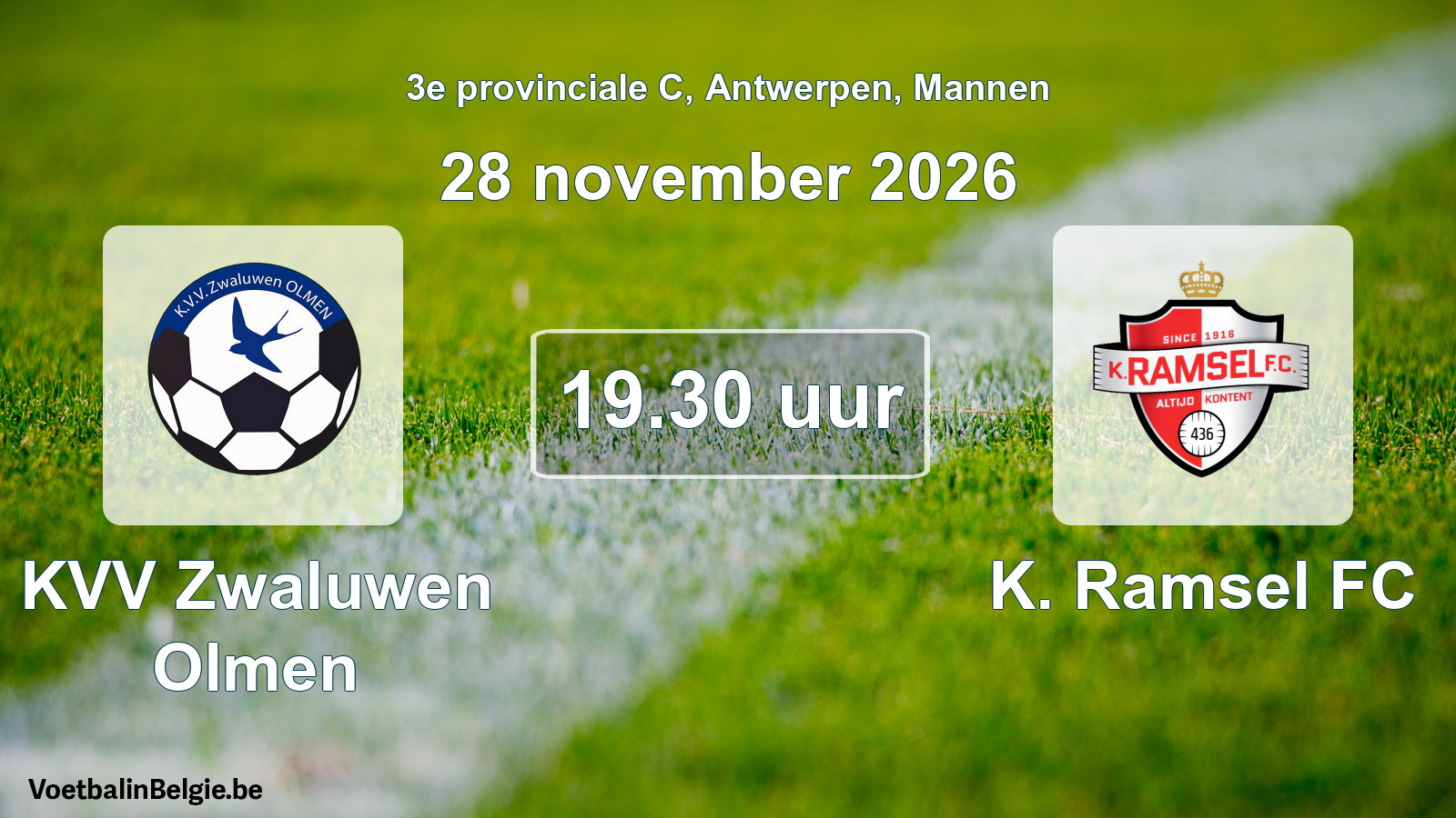 Geplande wedstrijd mannenvoetbal: KVV Zwaluwen Olmen - K. Ramsel FC (28 november 2026)