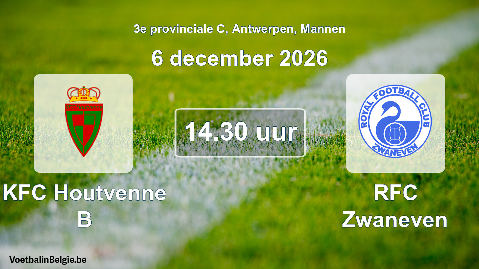 Geplande wedstrijd mannenvoetbal: KFC Houtvenne B - RFC Zwaneven (6 december 2026)