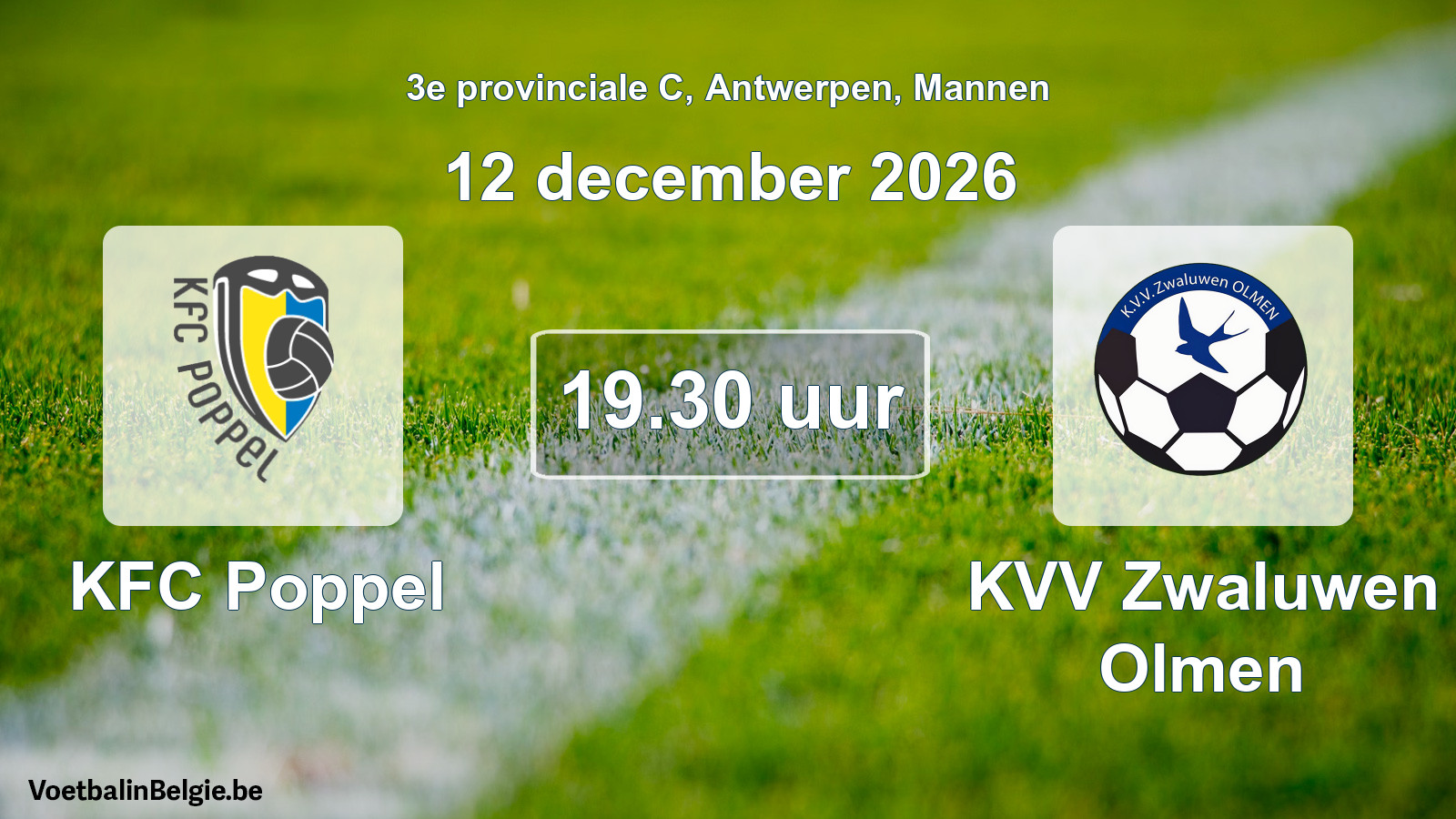 Geplande wedstrijd mannenvoetbal: KFC Poppel - KVV Zwaluwen Olmen (12 december 2026)