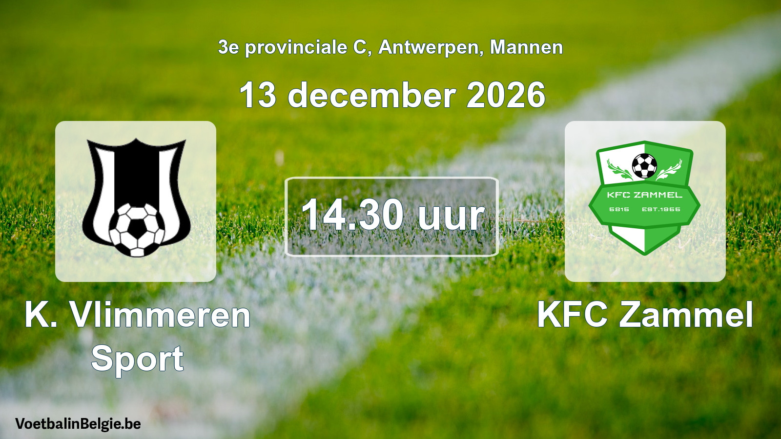 Geplande wedstrijd mannenvoetbal: K. Vlimmeren Sport - KFC Zammel (13 december 2026)