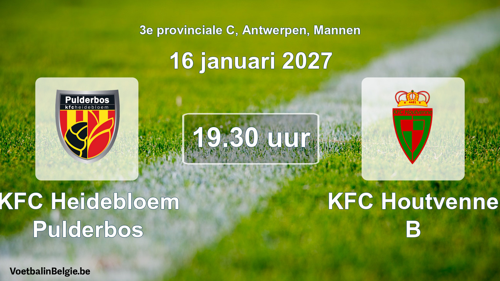 Geplande wedstrijd mannenvoetbal: KFC Heidebloem Pulderbos - KFC Houtvenne B (16 januari 2027)