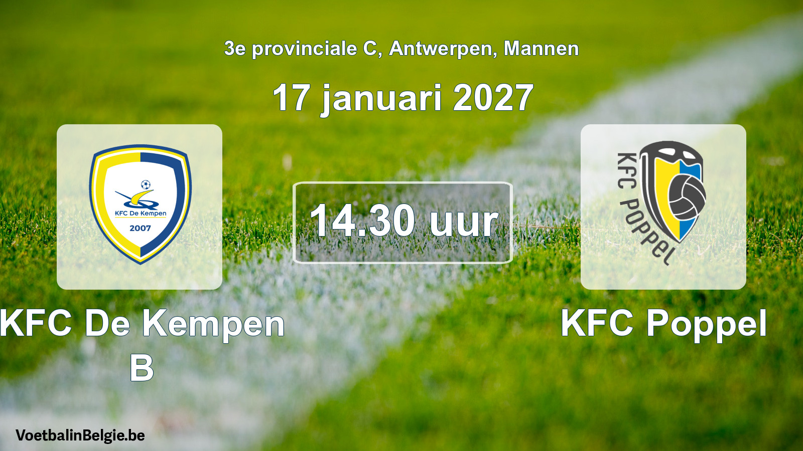 Geplande wedstrijd mannenvoetbal: KFC De Kempen B - KFC Poppel (17 januari 2027)