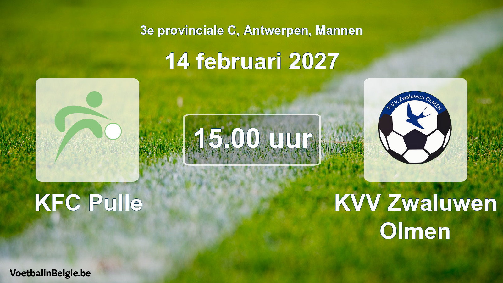 Geplande wedstrijd mannenvoetbal: KFC Pulle - KVV Zwaluwen Olmen (14 februari 2027)