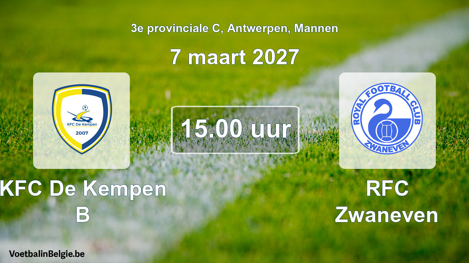 Geplande wedstrijd mannenvoetbal: KFC De Kempen B - RFC Zwaneven (7 maart 2027)